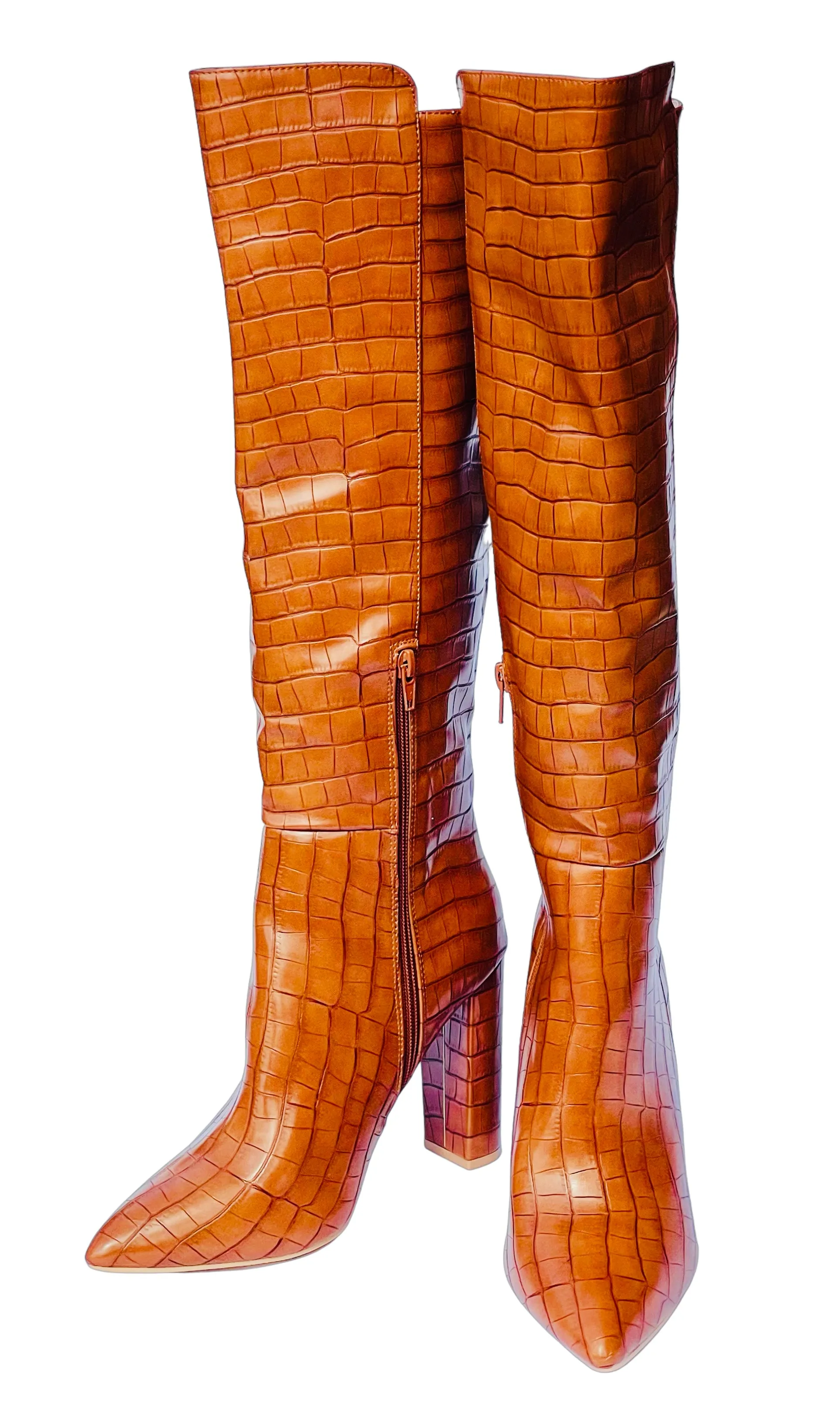 1970's Style Tan Faux Croc Boots