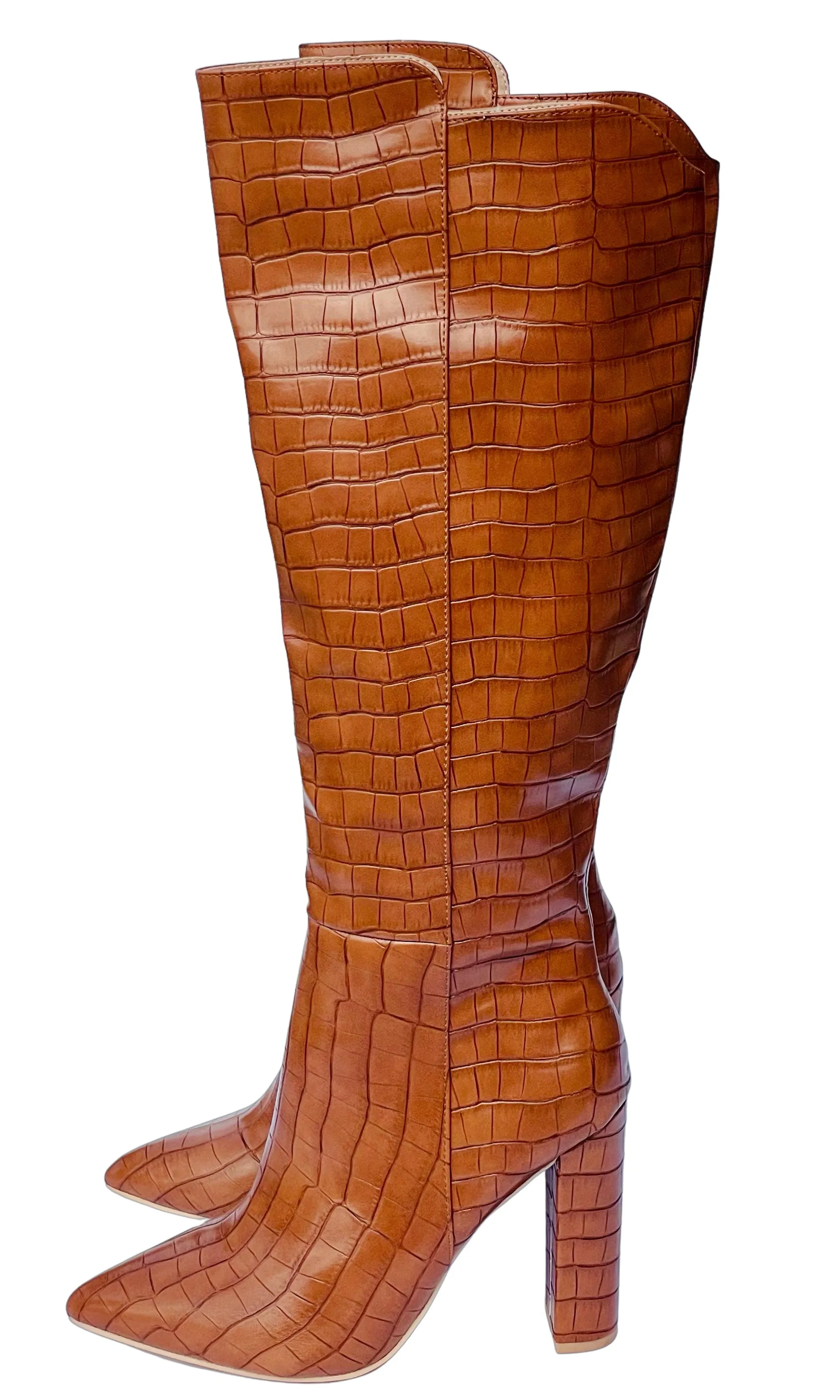 1970's Style Tan Faux Croc Boots