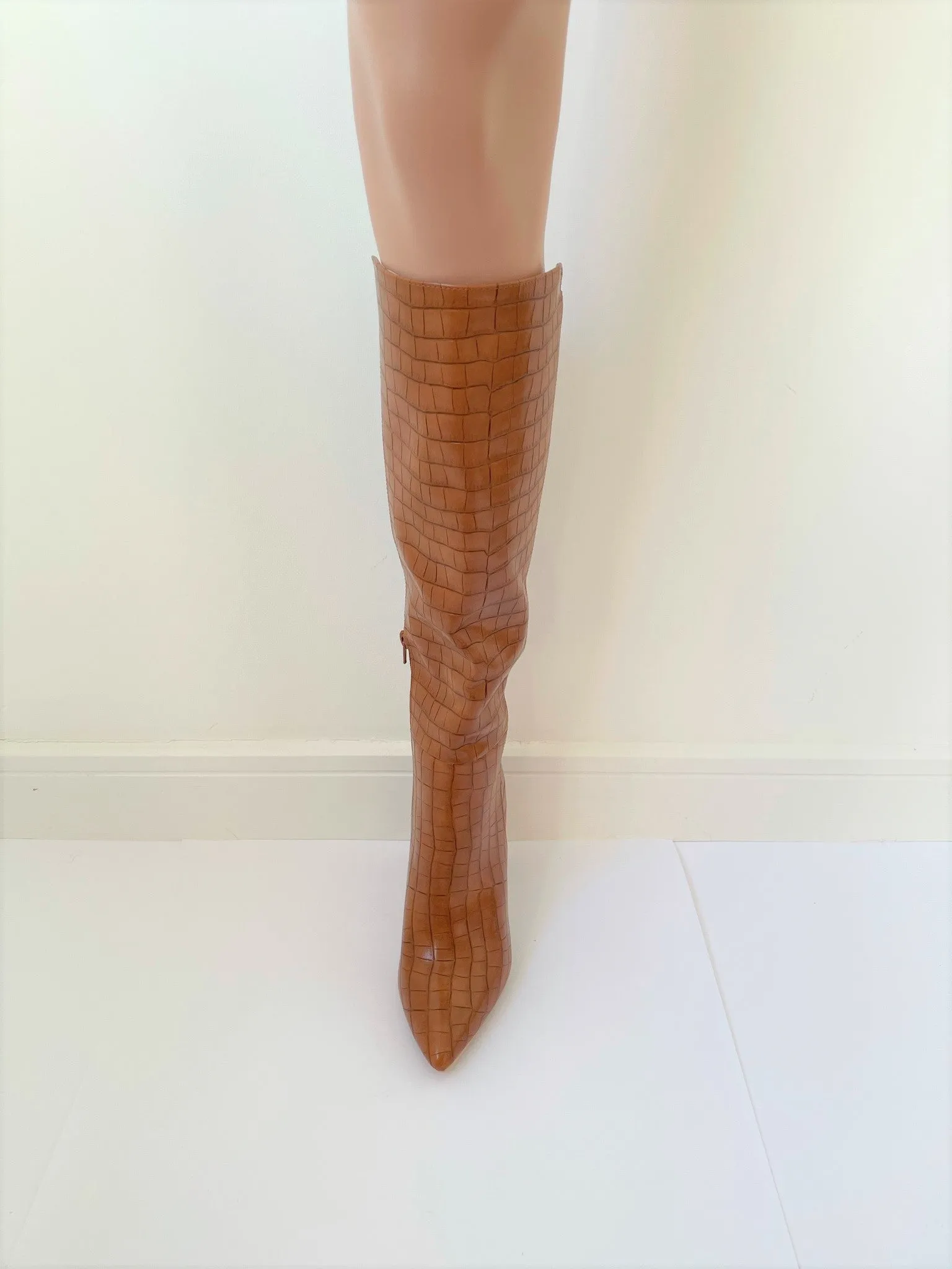 1970's Style Tan Faux Croc Boots