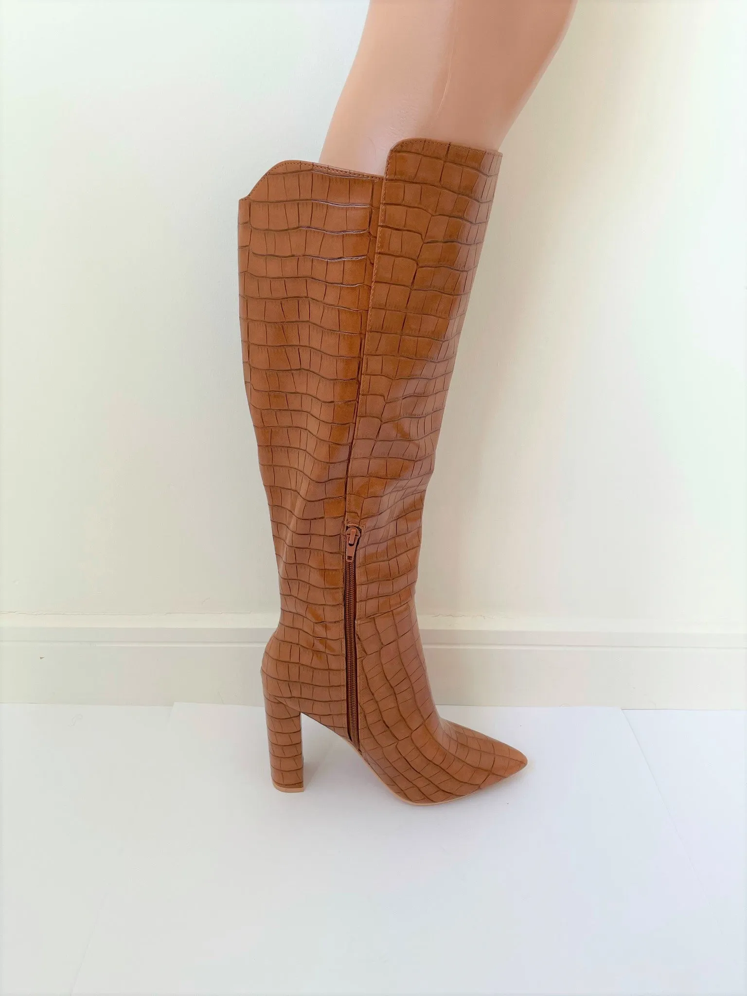 1970's Style Tan Faux Croc Boots