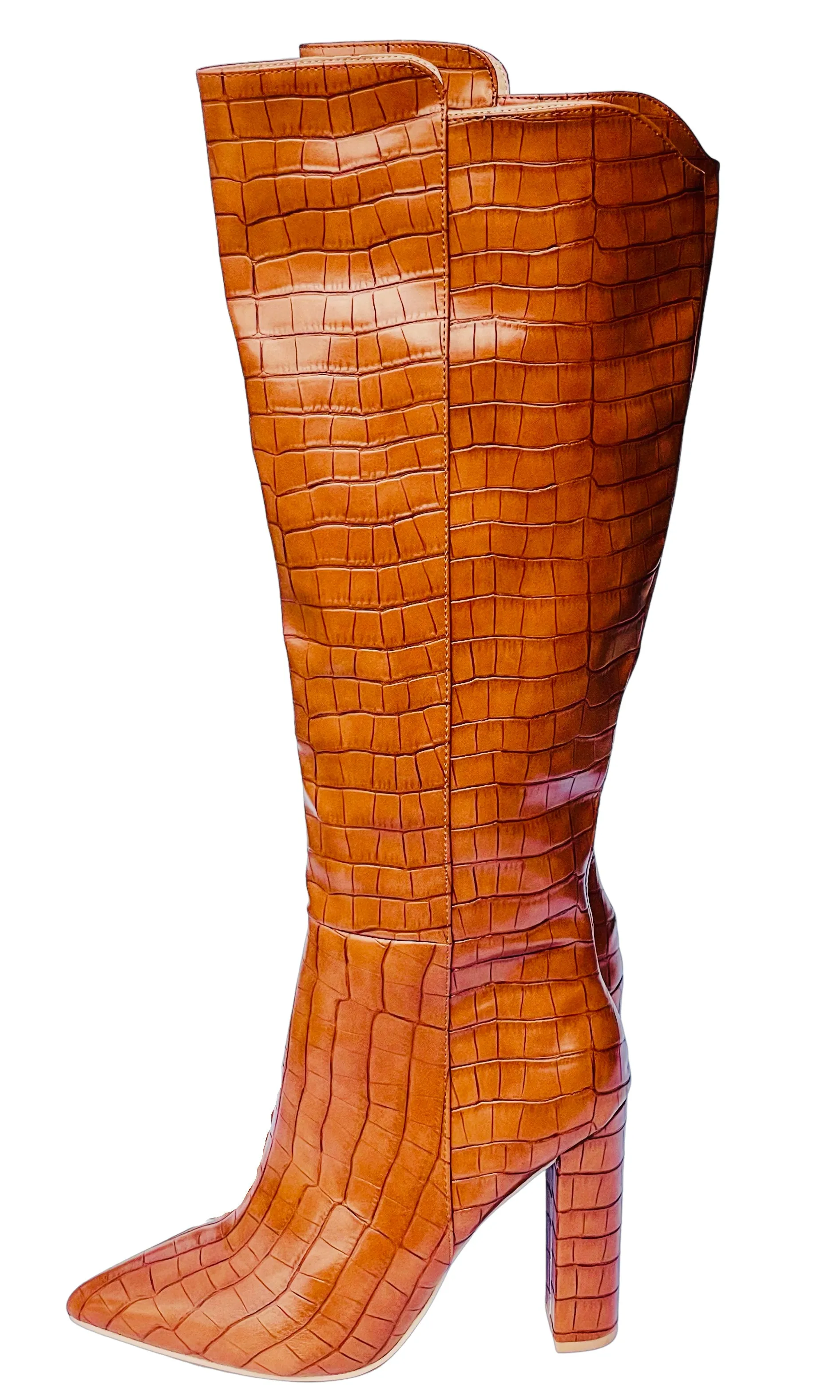 1970's Style Tan Faux Croc Boots