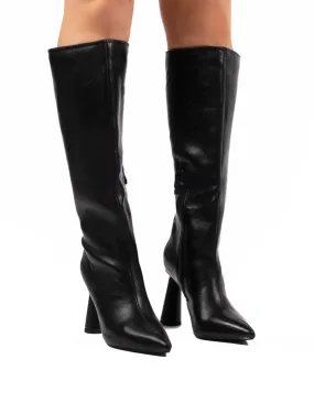 Aislinn Black Statement Heel Knee High Boots
