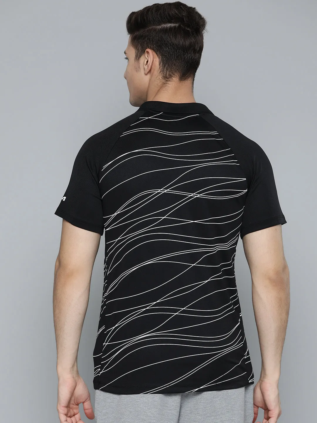 Alcis Men Black White Striped Polo Collar T-shirt