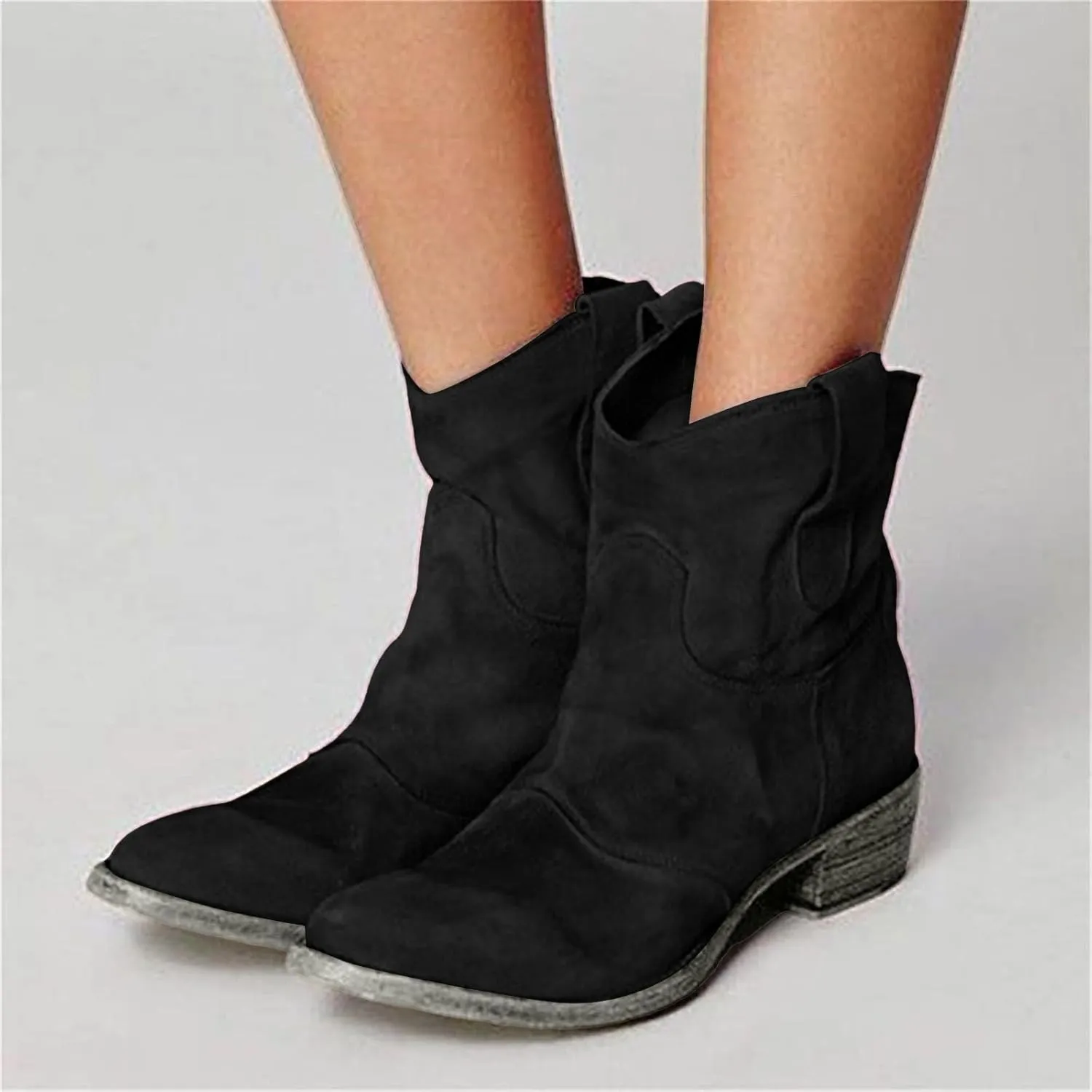Ankle Boots for Women, Lace Up Cowboy Platform Boots Chunky Low Heel Suede Mid Calf Zipper Ankle Boots Winter Booties