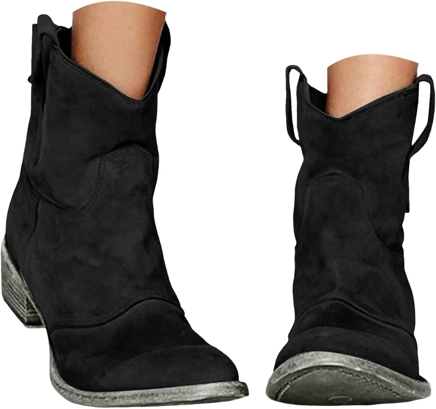 Ankle Boots for Women, Lace Up Cowboy Platform Boots Chunky Low Heel Suede Mid Calf Zipper Ankle Boots Winter Booties