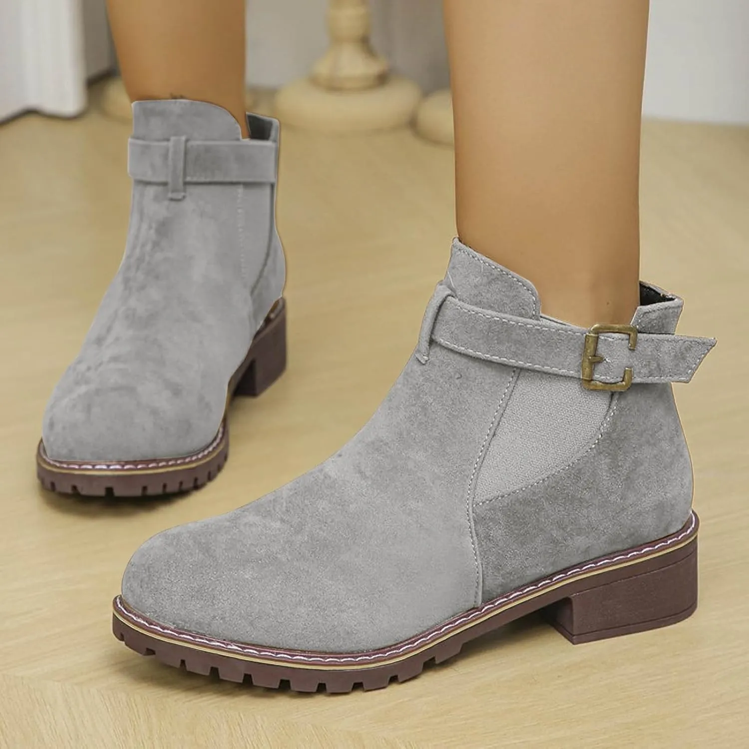 Ankle Boots for Women Womens Boots Mid Calf Boots Winter Fashion Casual Chunky Low Heel Short Round Toe Ankle Boots