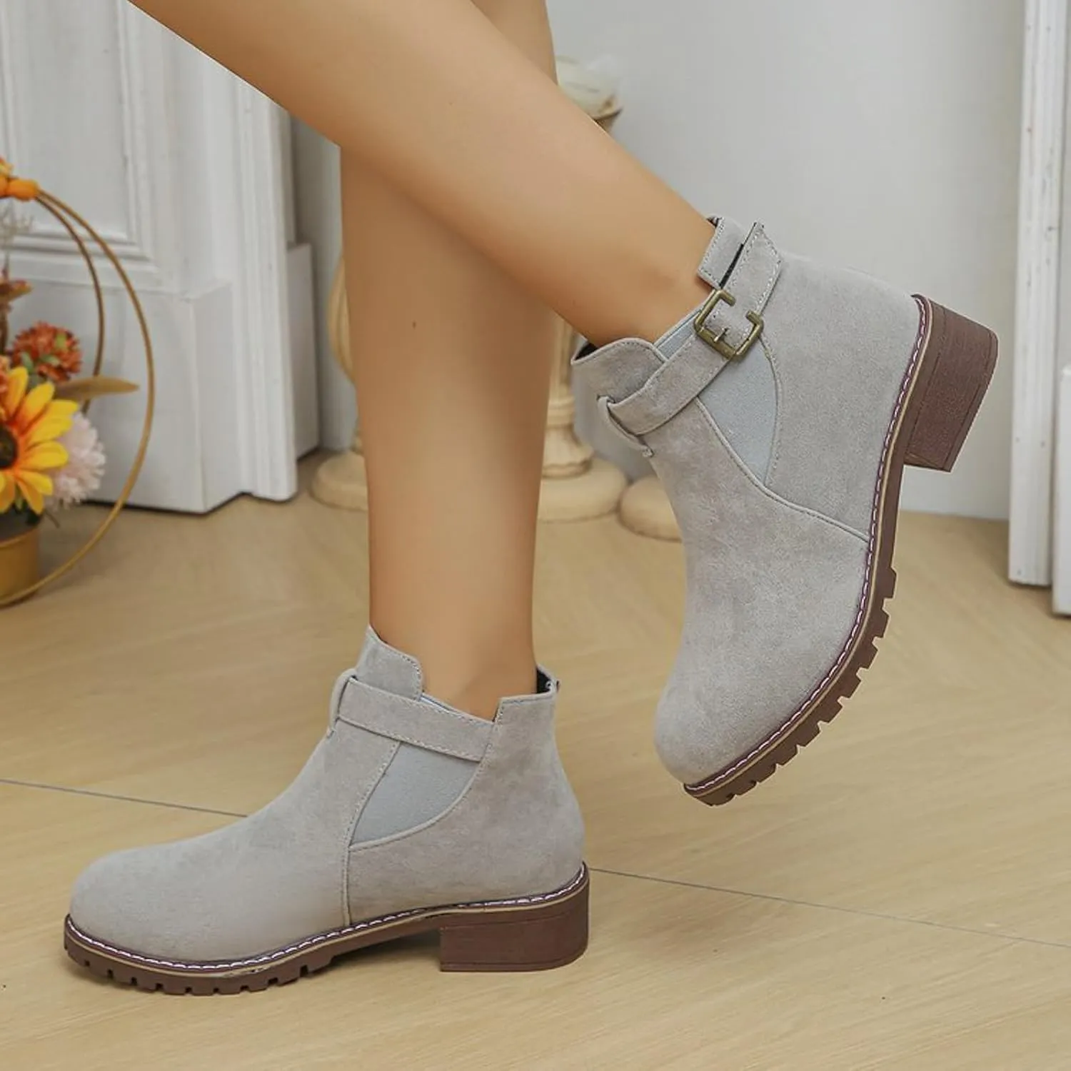 Ankle Boots for Women Womens Boots Mid Calf Boots Winter Fashion Casual Chunky Low Heel Short Round Toe Ankle Boots