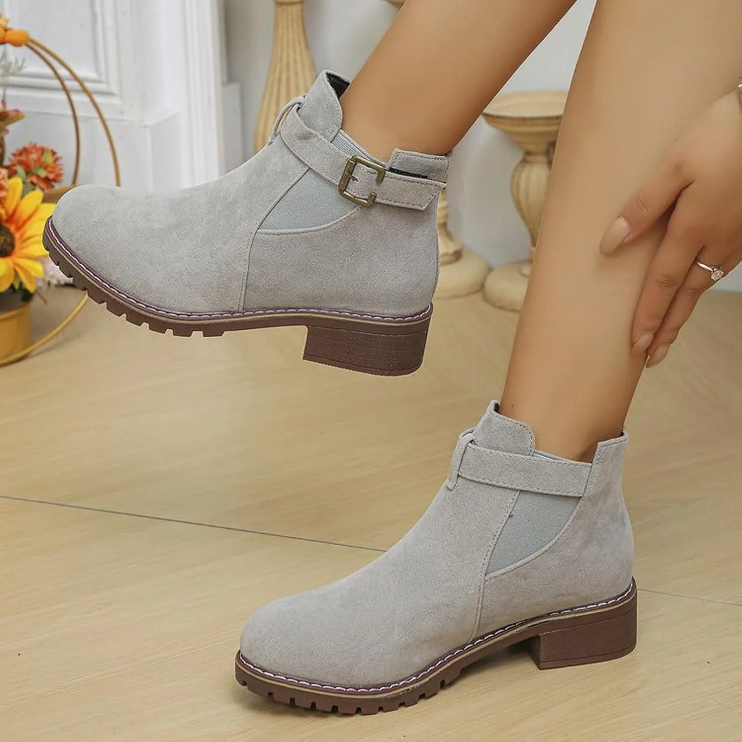 Ankle Boots for Women Womens Boots Mid Calf Boots Winter Fashion Casual Chunky Low Heel Short Round Toe Ankle Boots