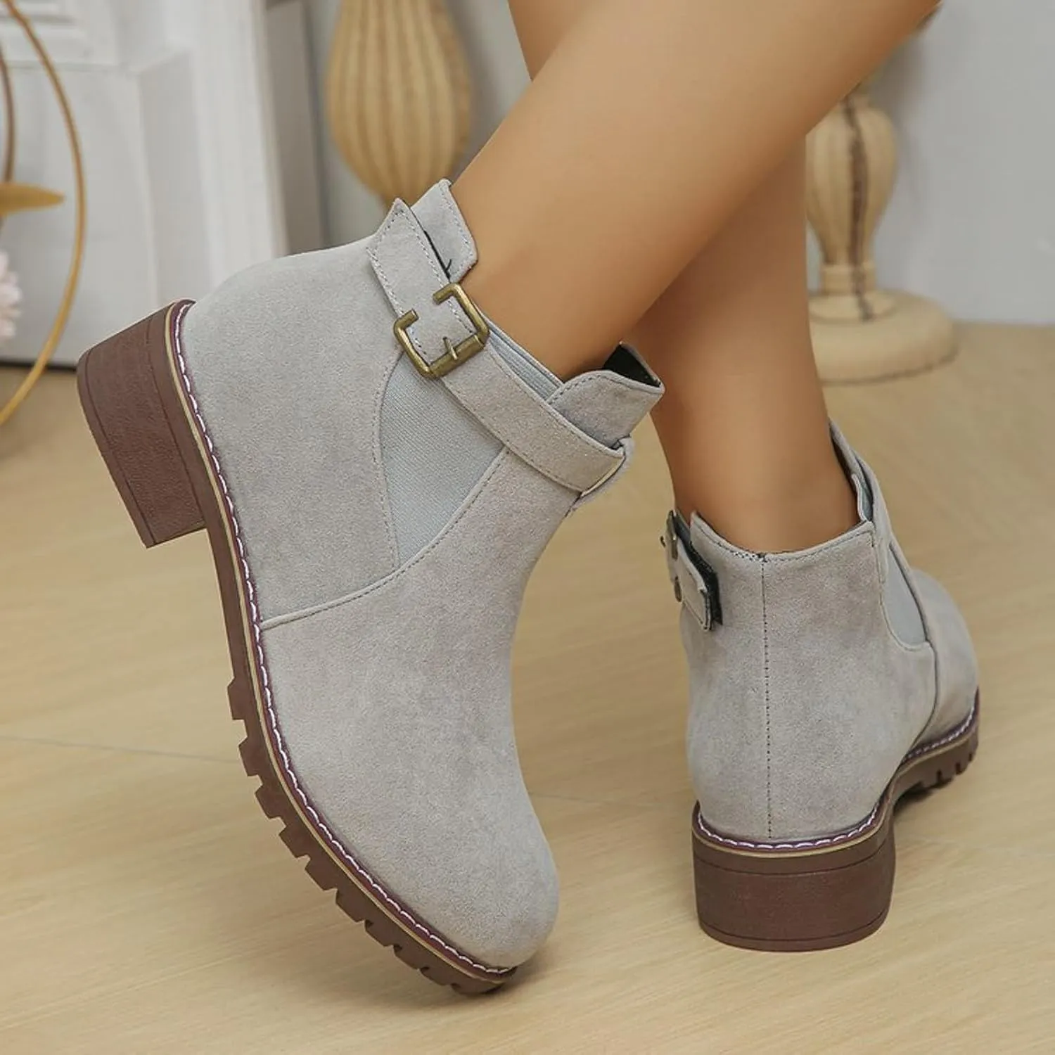 Ankle Boots for Women Womens Boots Mid Calf Boots Winter Fashion Casual Chunky Low Heel Short Round Toe Ankle Boots
