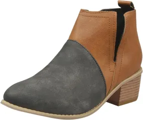 Ankle Boots for Women Women's V Cut Ankle Booties Low Stacked Heel Closed Toe Perforated Slipon Faux Leather Western Boots