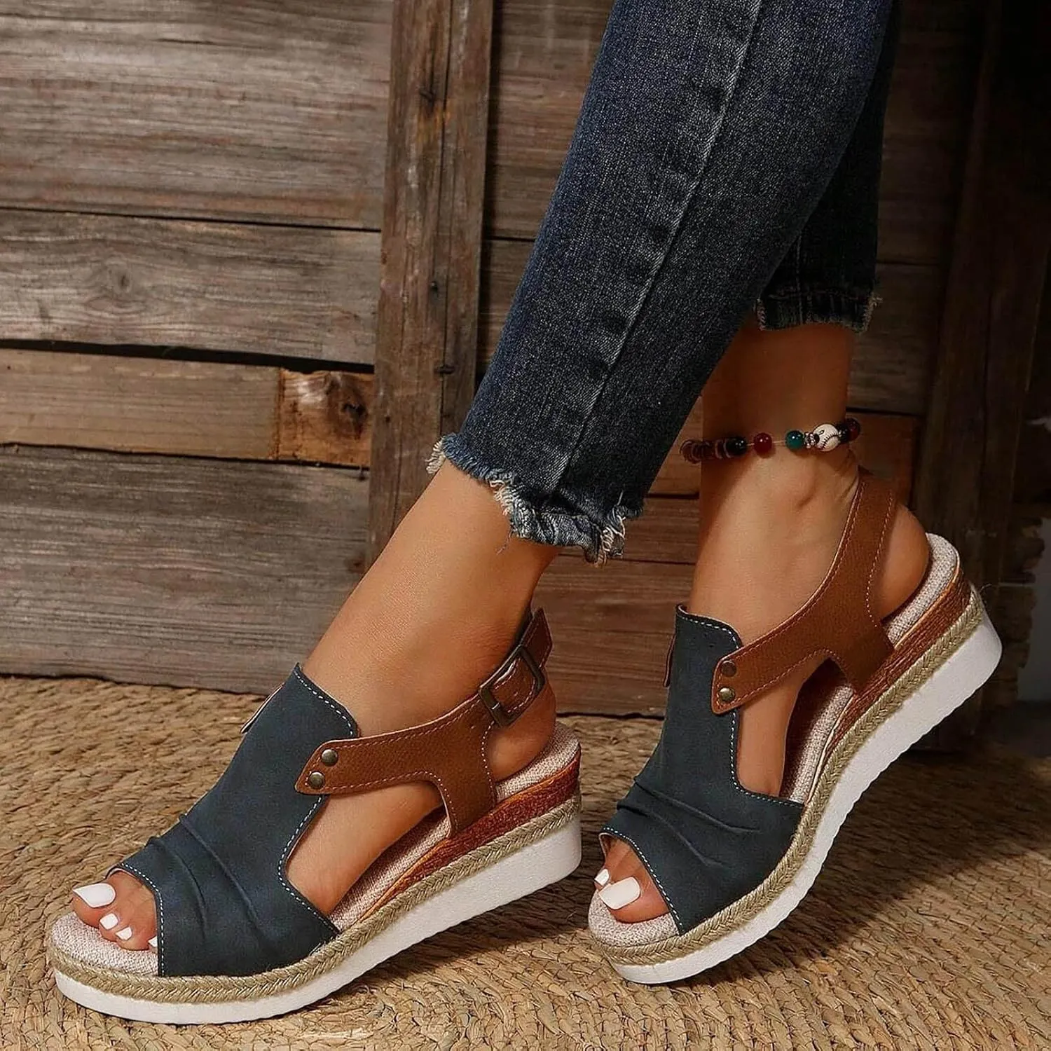Cathalem Sandals For Women Dressy Casual Sandals Dressy Summer Open Toe Wedge Sandals Ankle Strap Platform Sandals