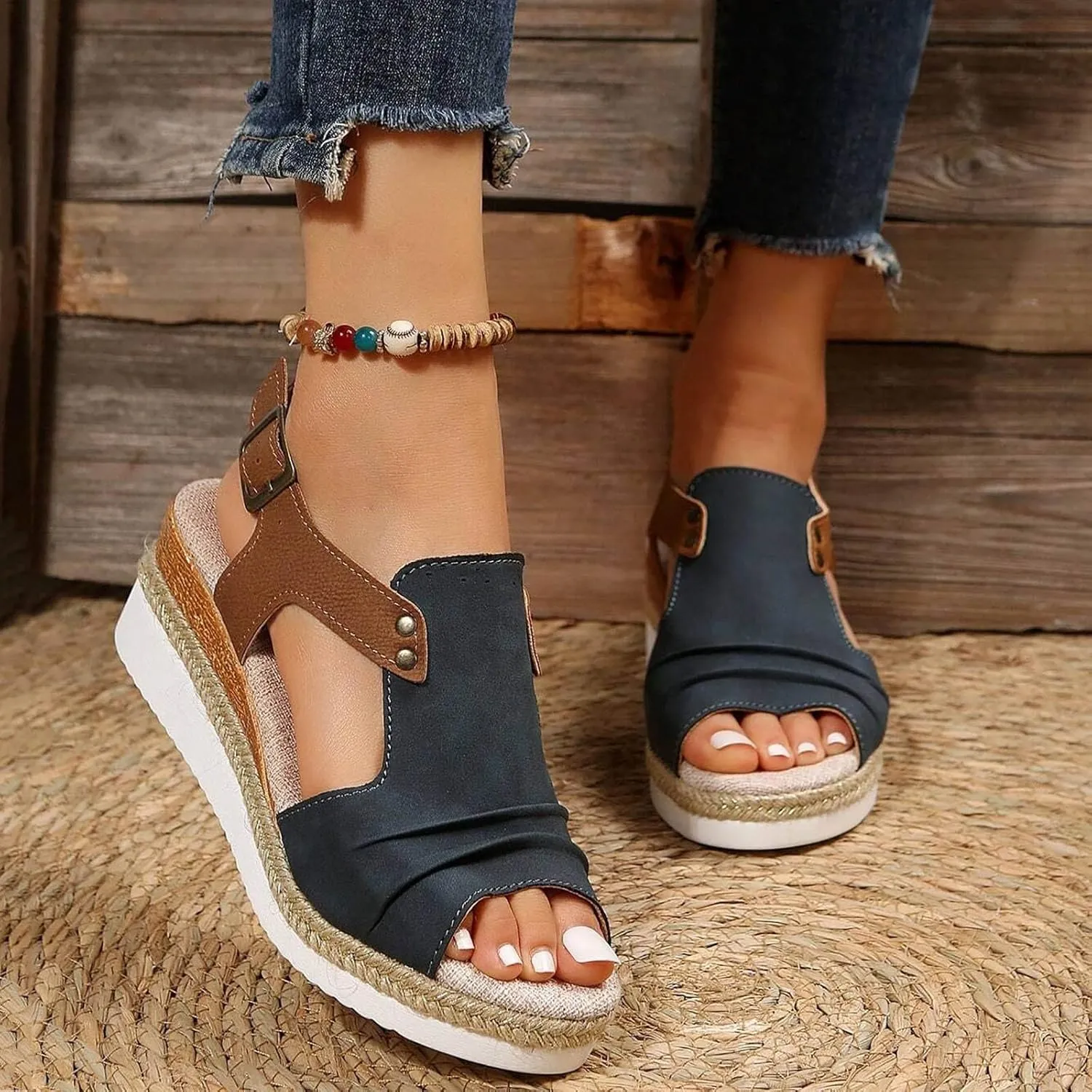 Cathalem Sandals For Women Dressy Casual Sandals Dressy Summer Open Toe Wedge Sandals Ankle Strap Platform Sandals