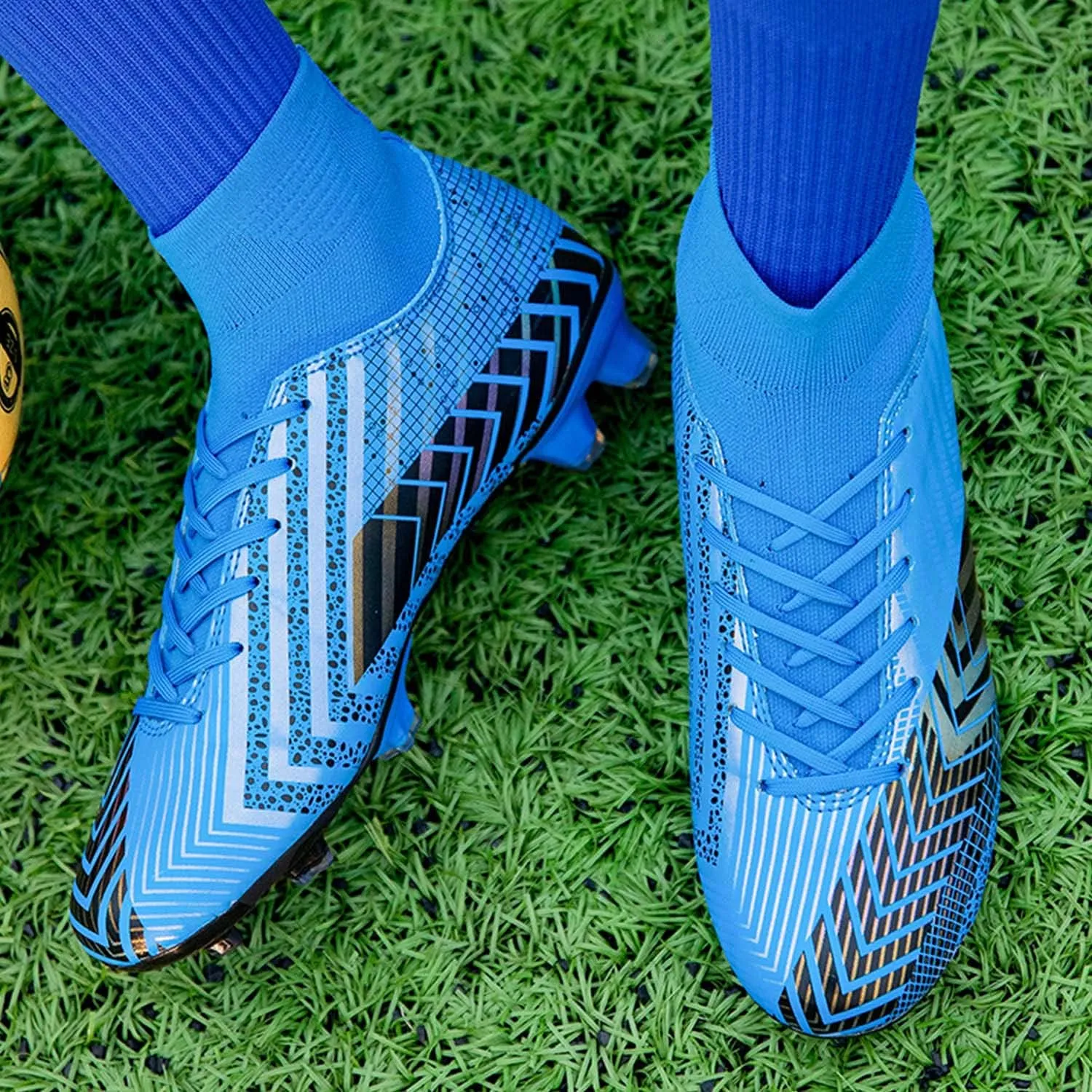 CERYTHRINA Mens Turf Soccer Cleats Athletic Firm Ground High-Top Football Soccer Shoe for Big Kids