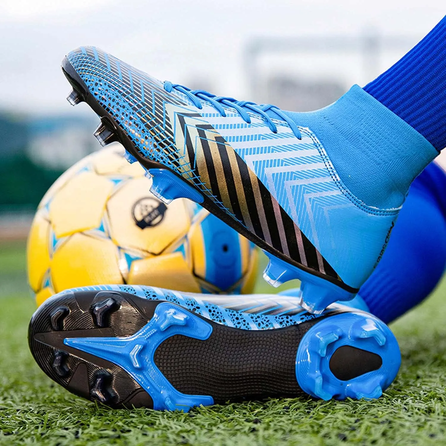 CERYTHRINA Mens Turf Soccer Cleats Athletic Firm Ground High-Top Football Soccer Shoe for Big Kids