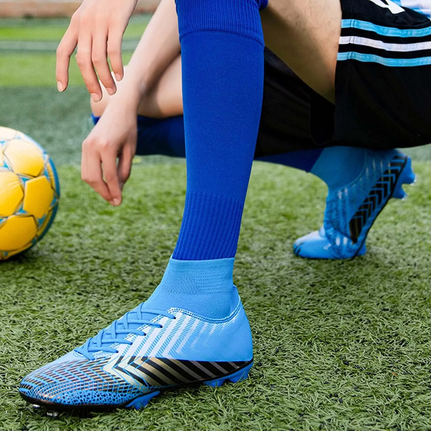 CERYTHRINA Mens Turf Soccer Cleats Athletic Firm Ground High-Top Football Soccer Shoe for Big Kids