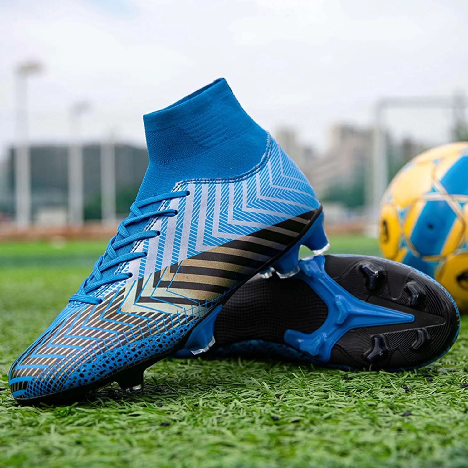 CERYTHRINA Mens Turf Soccer Cleats Athletic Firm Ground High-Top Football Soccer Shoe for Big Kids