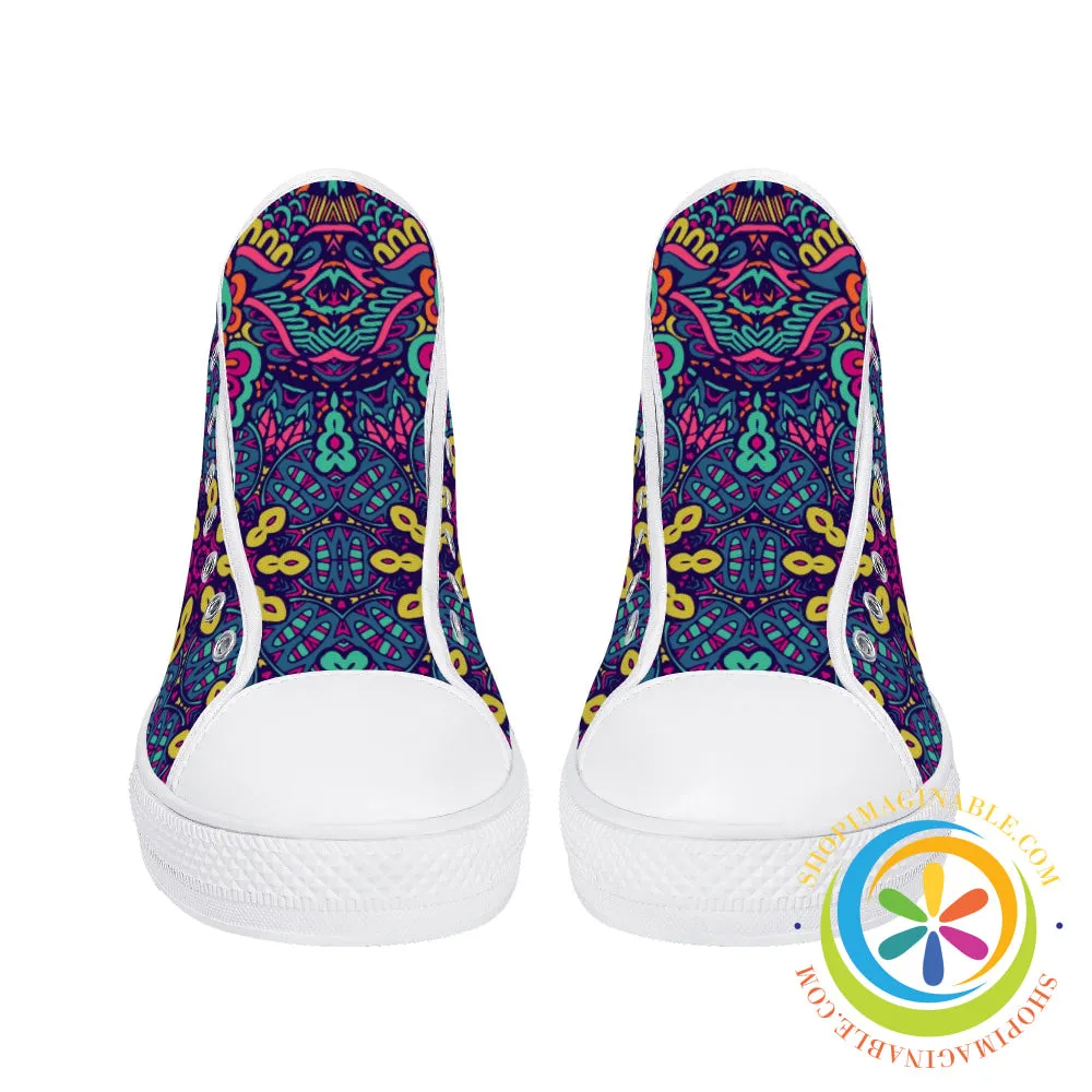 Colorful Abstract Ladies High Top Canvas Shoes
