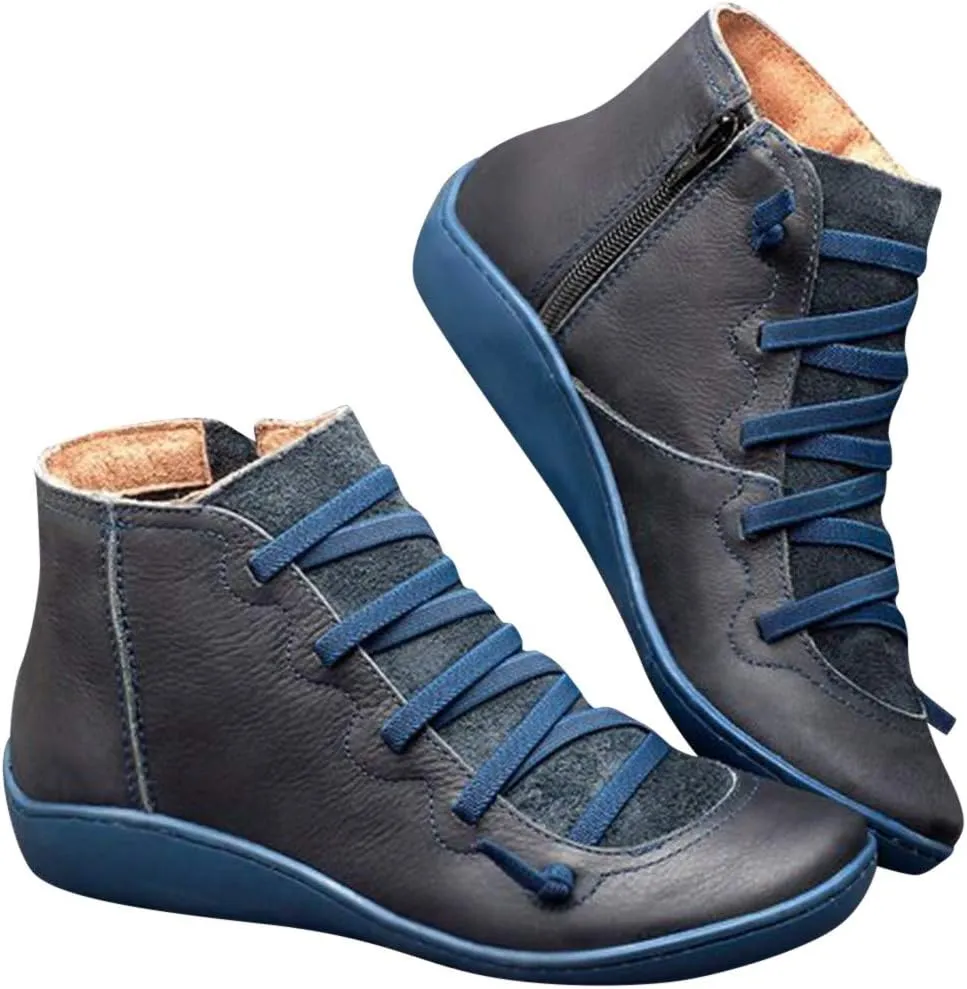 Comfortable Ankle Boots - Women's Vintage Walking Boots - Round Toe, Short Shaft