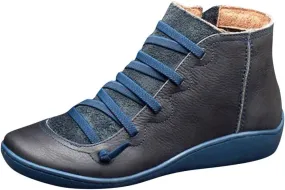 Comfortable Ankle Boots - Women's Vintage Walking Boots - Round Toe, Short Shaft