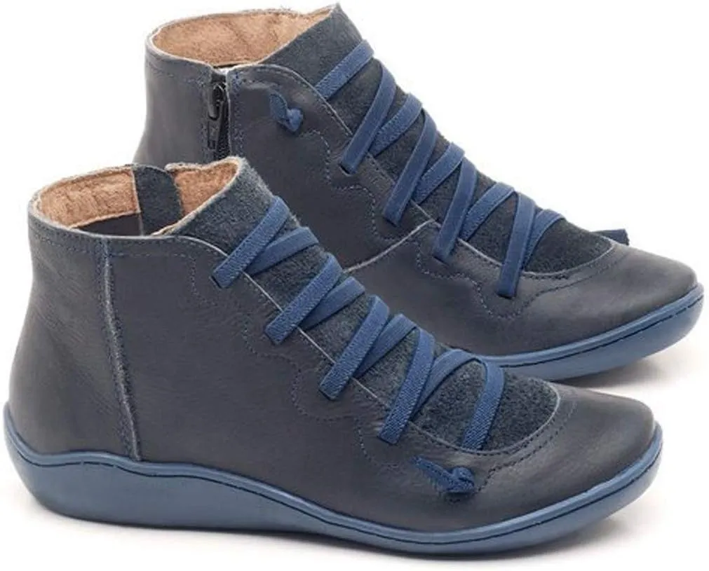 Comfortable Ankle Boots - Women's Vintage Walking Boots - Round Toe, Short Shaft
