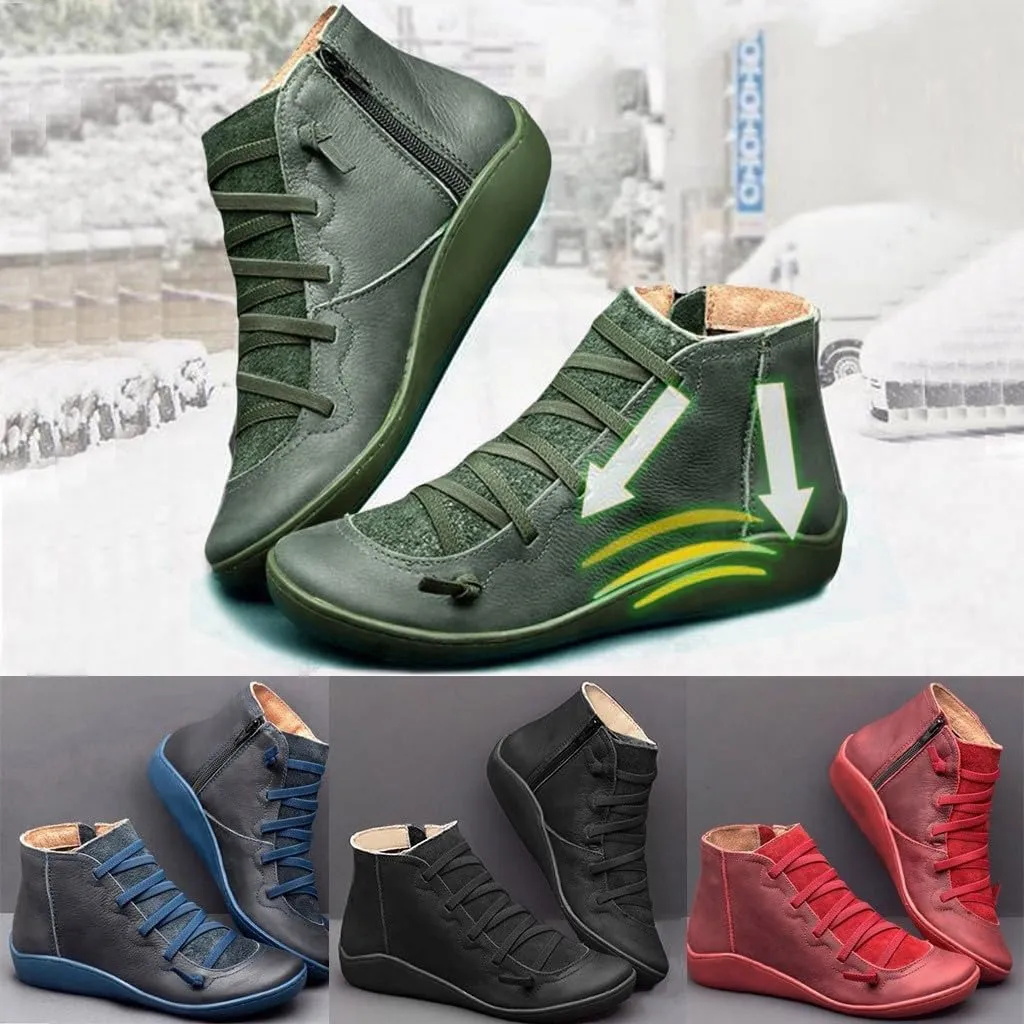 Comfortable Ankle Boots - Women's Vintage Walking Boots - Round Toe, Short Shaft