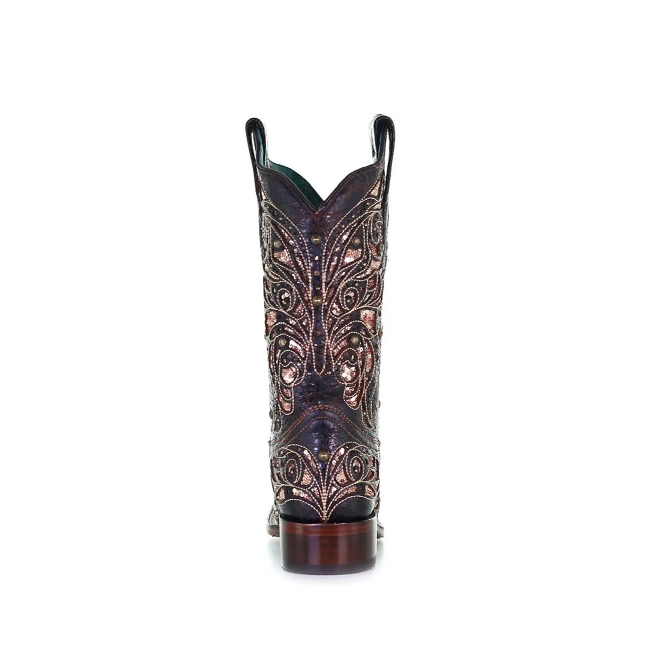 Corral Ladies Black & Honey Inlay Embroidery Square Toe Boots A4127