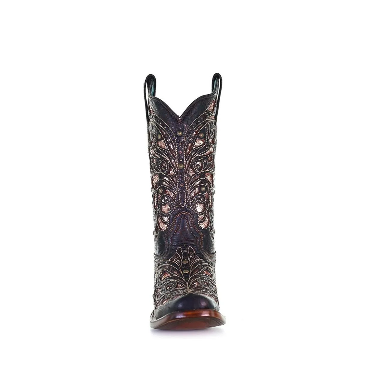 Corral Ladies Black & Honey Inlay Embroidery Square Toe Boots A4127