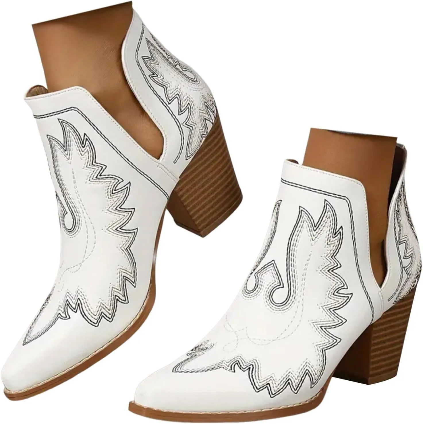 Cowboy Boots for Women Western Cowboy Boots Durable Stack Heel Ankle Style Cowgirl Boots Comfortable Faux Leather Booties