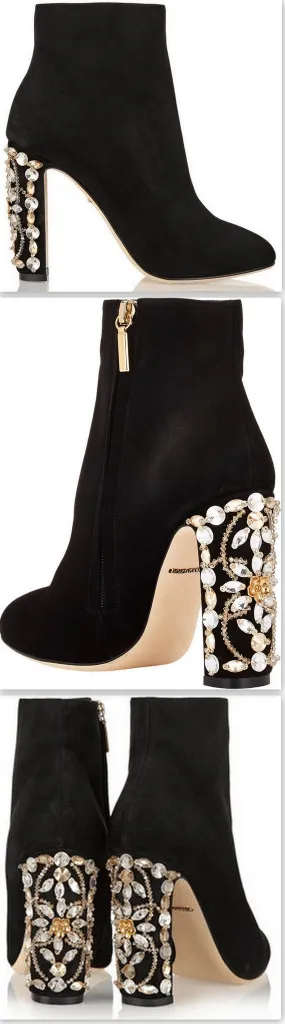 Crystal-Embellished Suede Ankle Boots