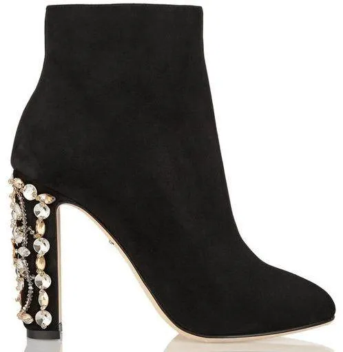 Crystal-Embellished Suede Ankle Boots