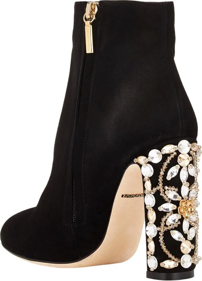 Crystal-Embellished Suede Ankle Boots