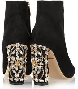 Crystal-Embellished Suede Ankle Boots