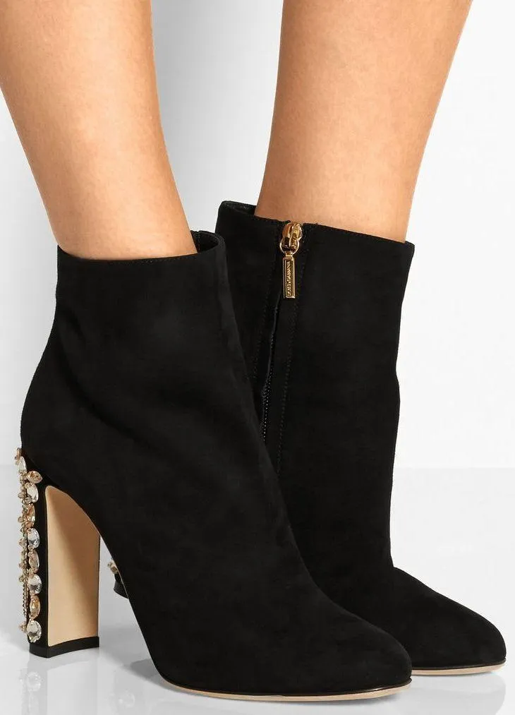 Crystal-Embellished Suede Ankle Boots