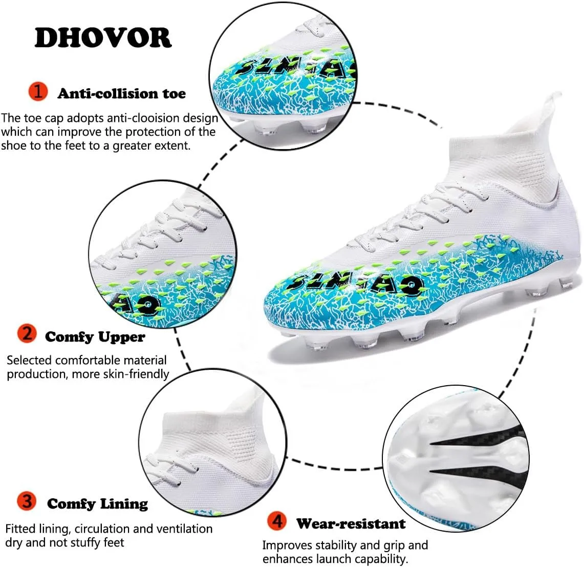 DHOVOR Boys Football Cleats High-Tops Football Shoes for Kids Soccer Cleats Professional Athletic Training Soccer Shoes