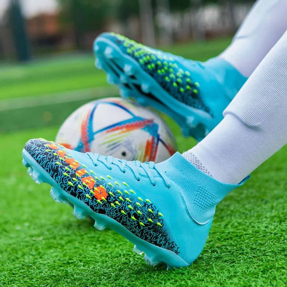 DHOVOR Boys Football Cleats High-Tops Football Shoes for Kids Soccer Cleats Professional Athletic Training Soccer Shoes