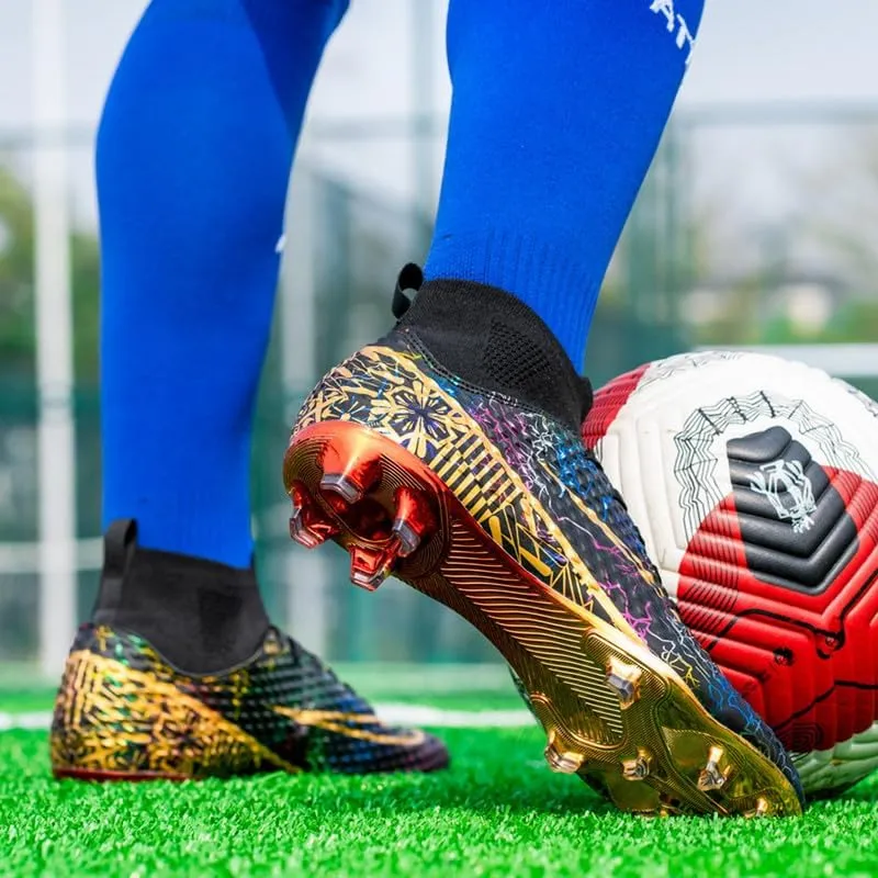 DHOVOR Boys Girls High-Top Soccer Cleats Youth Football Cleats Comfortable Indoor Soccer Shoes for Kids Outdoor/Indoor/Competition/Unisex