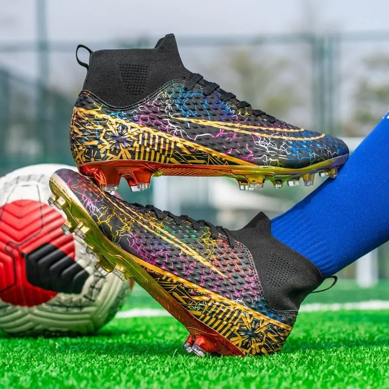 DHOVOR Boys Girls High-Top Soccer Cleats Youth Football Cleats Comfortable Indoor Soccer Shoes for Kids Outdoor/Indoor/Competition/Unisex