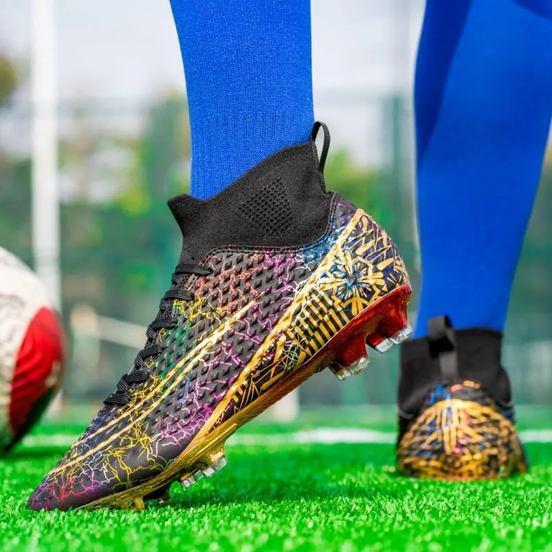 DHOVOR Boys Girls High-Top Soccer Cleats Youth Football Cleats Comfortable Indoor Soccer Shoes for Kids Outdoor/Indoor/Competition/Unisex