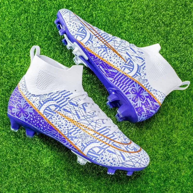 DHOVOR Boys Girls High-Top Soccer Cleats Youth Football Cleats Comfortable Turf Indoor Soccer Shoes for Kids Outdoor/Indoor/Competition/Unisex