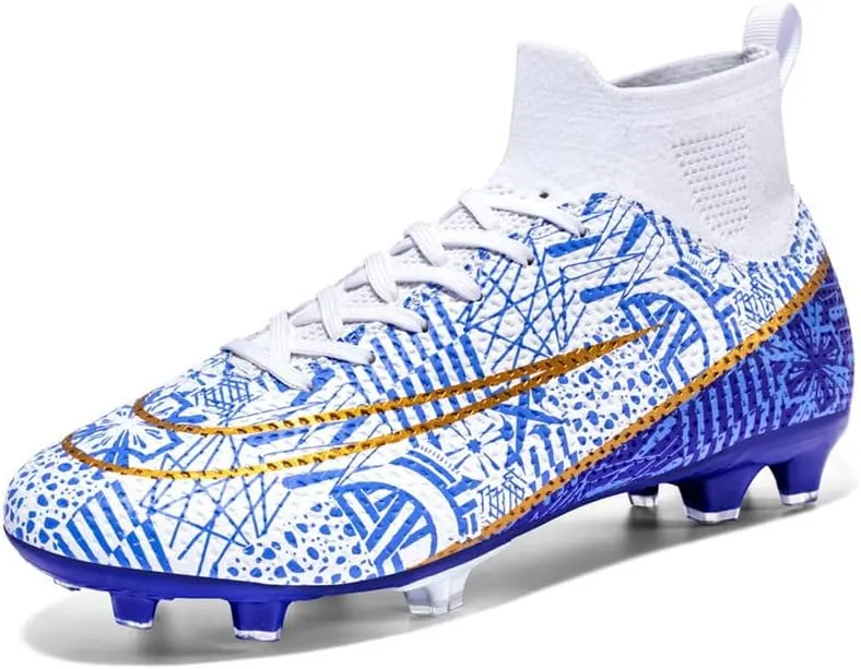 DHOVOR Boys Girls High-Top Soccer Cleats Youth Football Cleats Comfortable Turf Indoor Soccer Shoes for Kids Outdoor/Indoor/Competition/Unisex