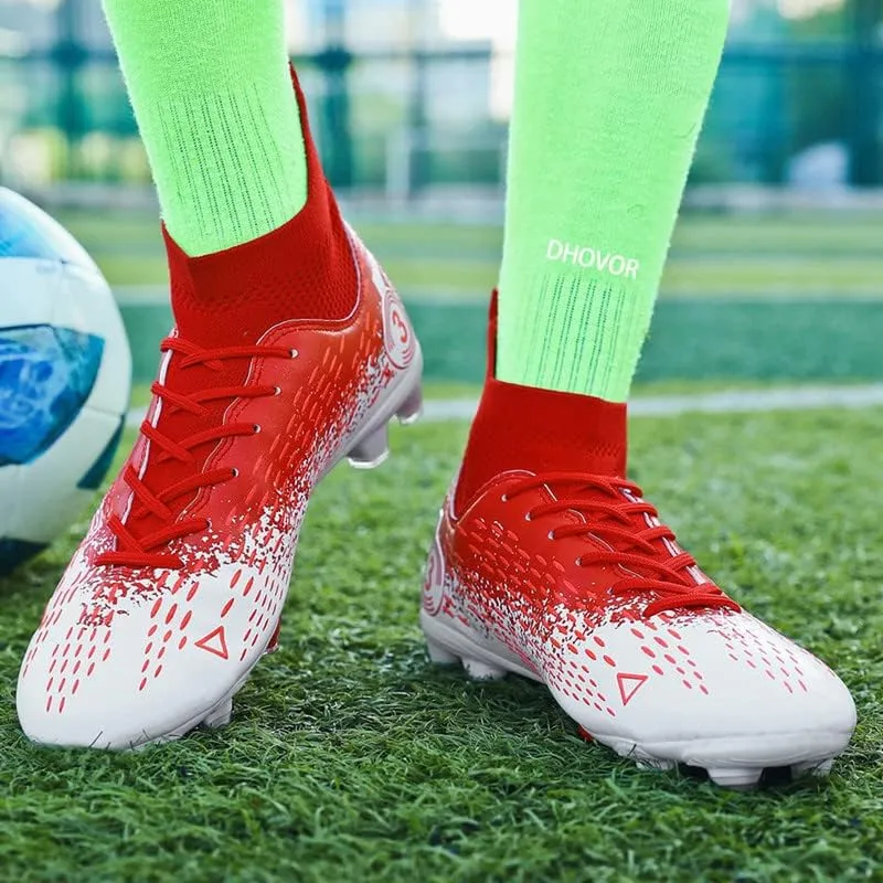 DHOVOR Boys Girls High-Top Soccer Cleats Youth Lightweight Professional Turf Football Cleats Unisex Non-Slip Indoor Soccer Shoes for Kids Outdoor/Indoor/Competition/Unisex