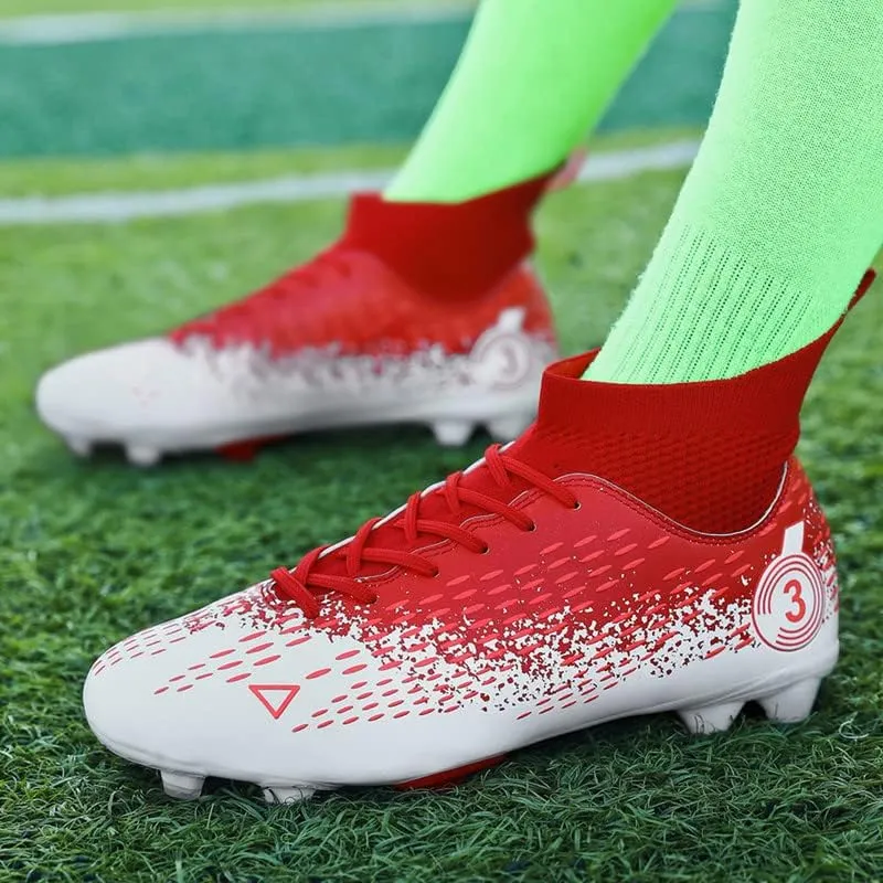 DHOVOR Boys Girls High-Top Soccer Cleats Youth Lightweight Professional Turf Football Cleats Unisex Non-Slip Indoor Soccer Shoes for Kids Outdoor/Indoor/Competition/Unisex