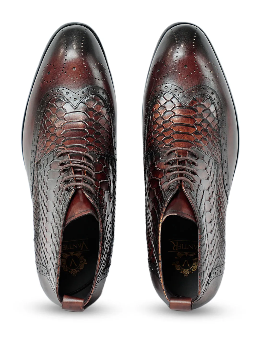 Diago Croc Anckle Coffee Boots
