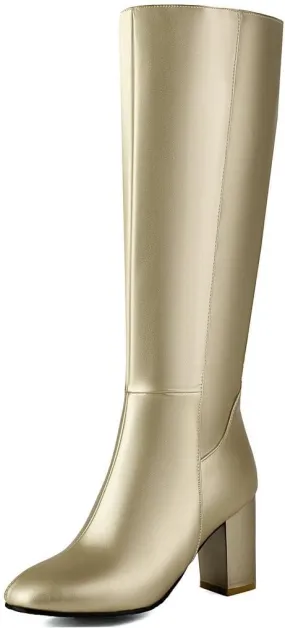 DINTAHA Chunky Knee High Heel Boots With Zipper Chunky Knee High Boots Tall Boots