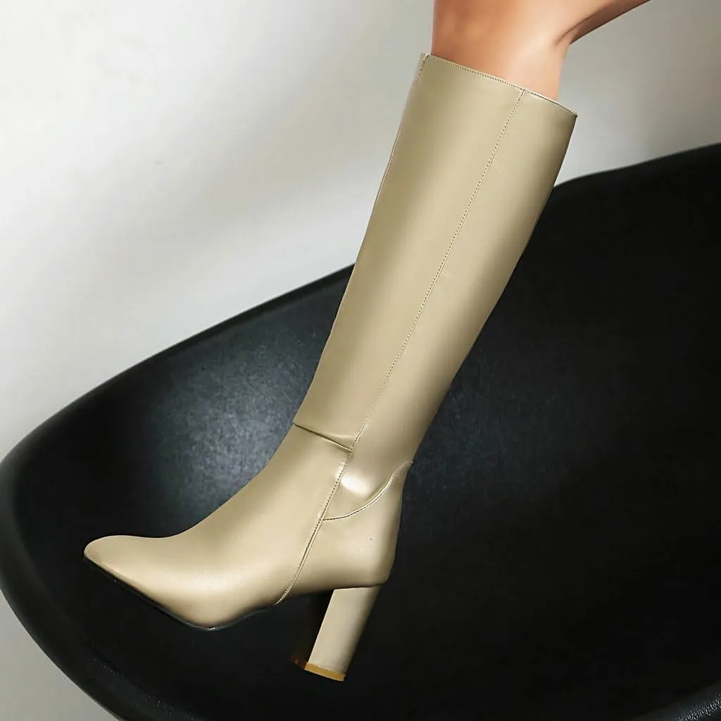 DINTAHA Chunky Knee High Heel Boots With Zipper Chunky Knee High Boots Tall Boots