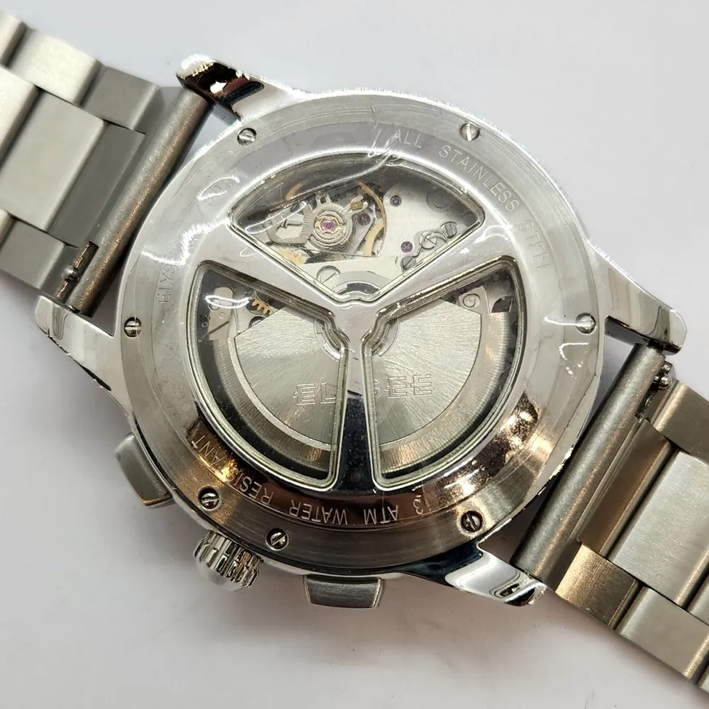 Elysee Mythos V Chronograph Automatic Black Leather/Stainless Steel Men Watch 70937