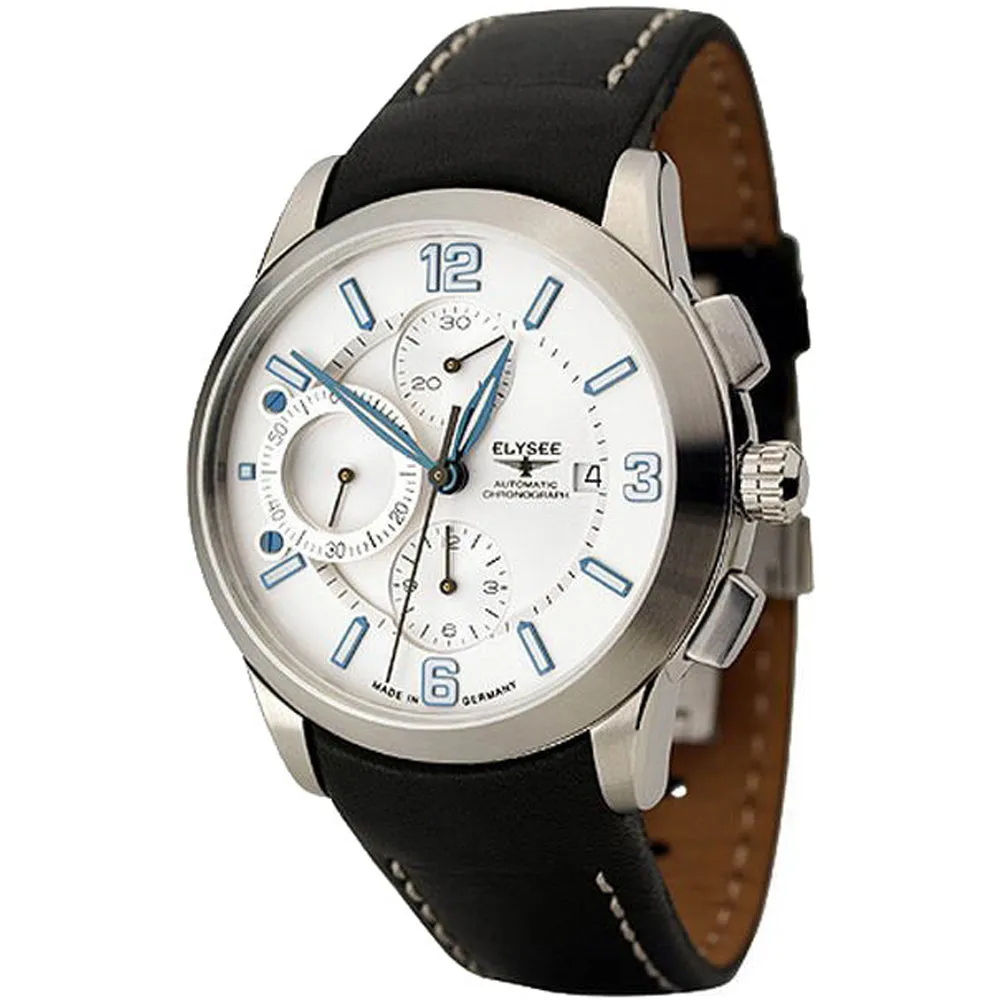 Elysee Mythos V Chronograph Automatic Black Leather/Stainless Steel Men Watch 70937