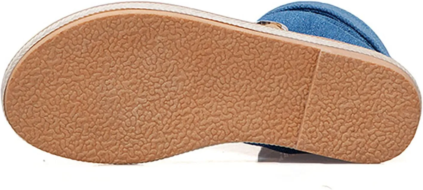 Foreign Trade Crossborder Sandals Denim Leather Belt Buckle Color Contrast Clip Toe Women's Women's Water Sandals