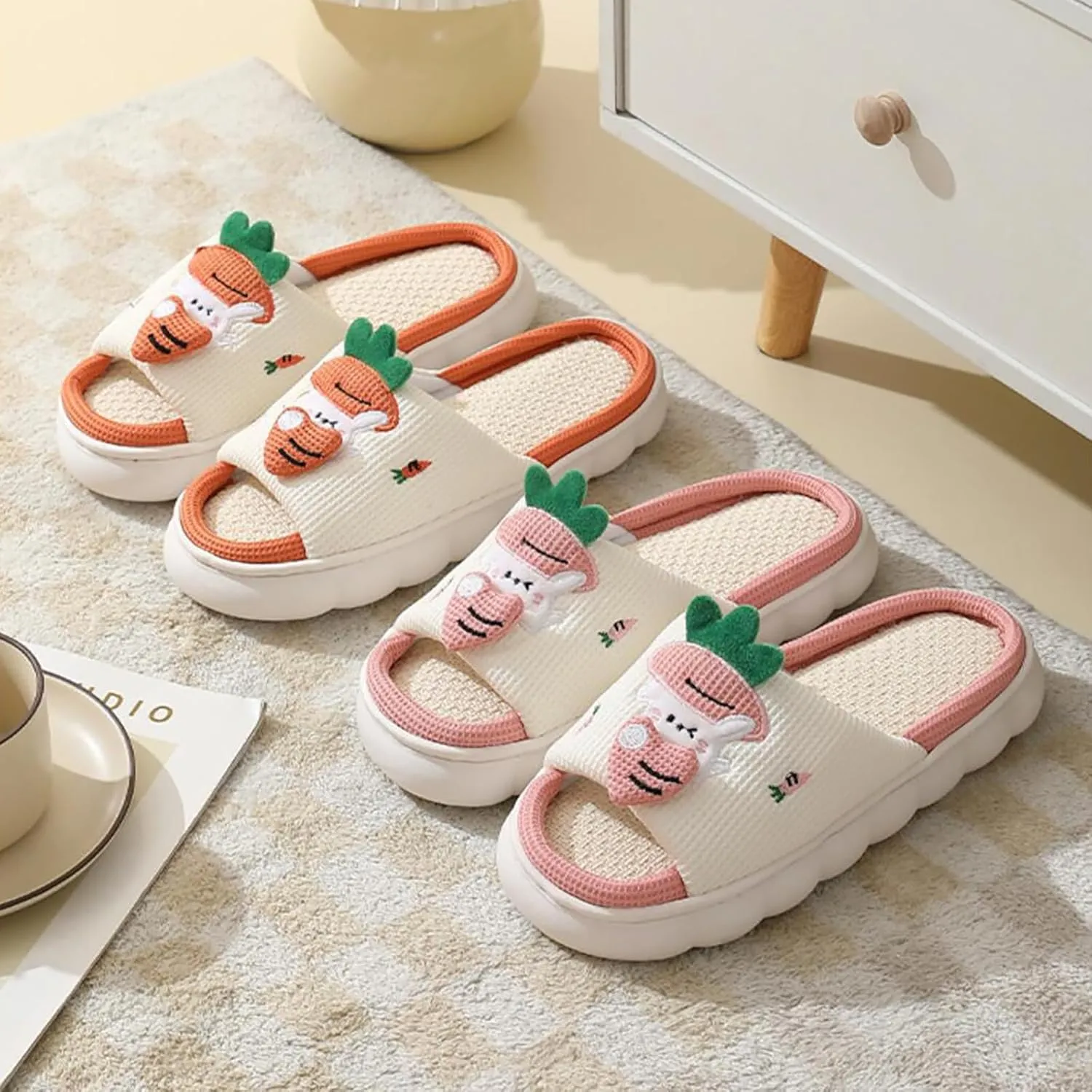 Gaolinci Cartoon Animal Shape Slippers, Womens Four Seasons Home Linen Slippers