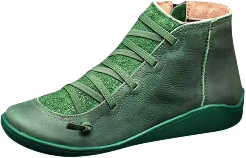 Gibobby Ankle Booties for Women No Heel,Platform Boots Cowboy Boots Lace Up Retro Boots Side Zipper Booties Casual Boots